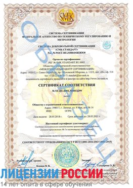 Образец сертификата соответствия Щербинка Сертификат ISO 14001